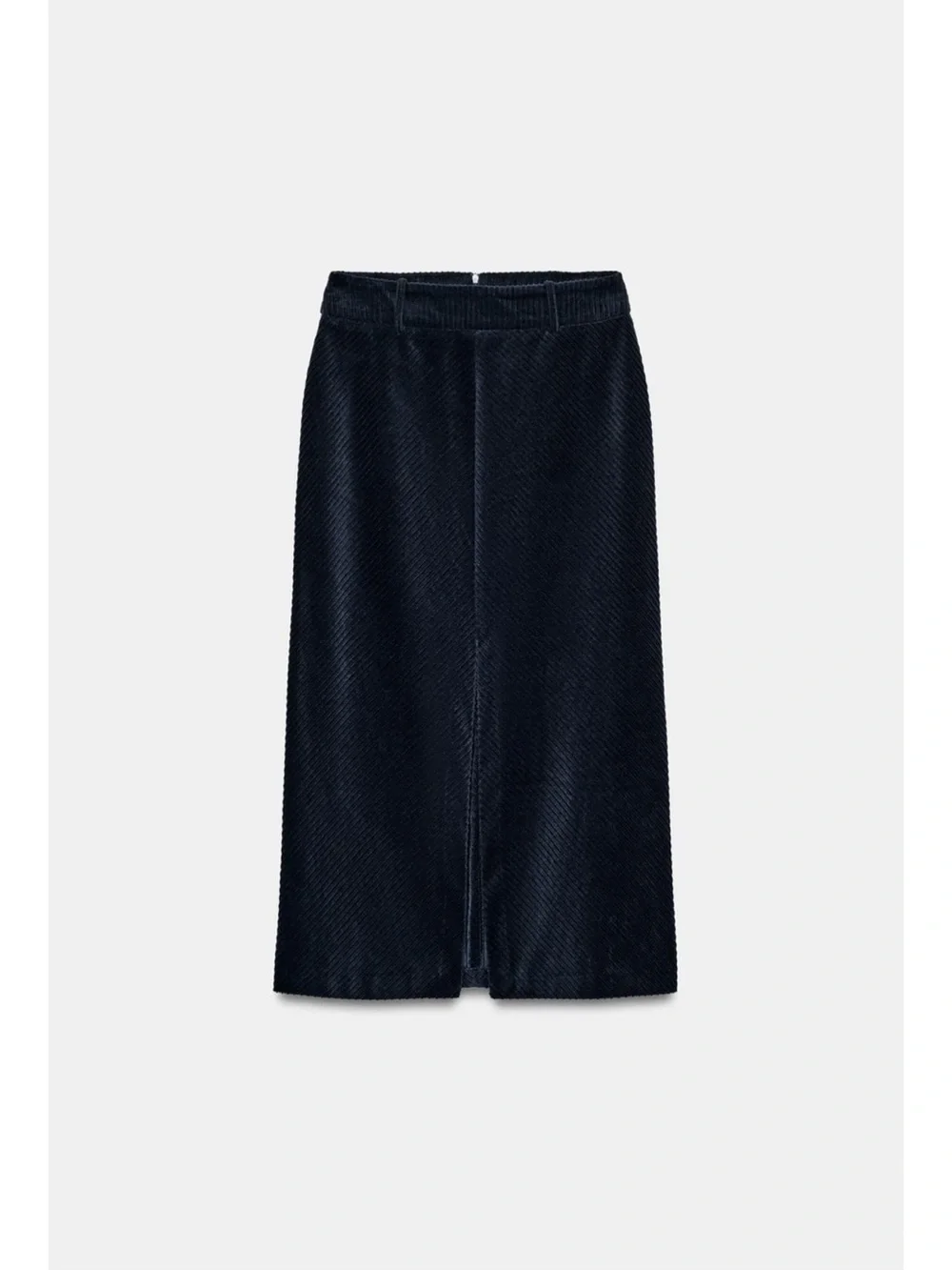 Zara Navy Blue Straight Cordury Midi Skirt